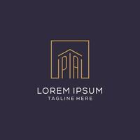 Initial PA logo with square lines, luxury and elegant real estate logo design vector