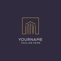 Initial NV logo with square lines, luxury and elegant real estate logo design vector