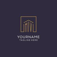 Initial MV logo with square lines, luxury and elegant real estate logo design vector