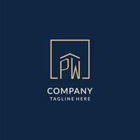 Initial PW square lines logo, modern and luxury real estate logo design vector