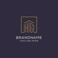 Initial HG logo with square lines, luxury and elegant real estate logo design vector