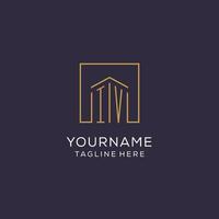 Initial IV logo with square lines, luxury and elegant real estate logo design vector