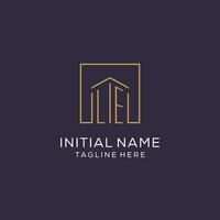 Initial LE logo with square lines, luxury and elegant real estate logo design vector