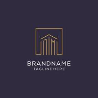 Initial NM logo with square lines, luxury and elegant real estate logo design vector