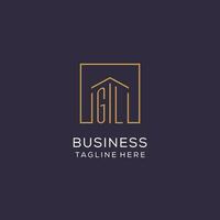 Initial GL logo with square lines, luxury and elegant real estate logo design vector