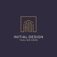 Initial AD logo with square lines, luxury and elegant real estate logo design vector