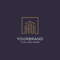 Initial HU logo with square lines, luxury and elegant real estate logo design vector