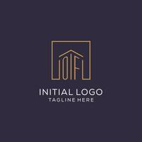 Initial OF logo with square lines, luxury and elegant real estate logo design vector