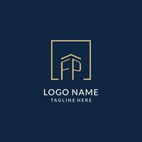 Initial FP square lines logo, modern and luxury real estate logo design vector