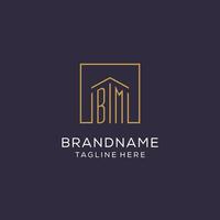 Initial BM logo with square lines, luxury and elegant real estate logo design vector