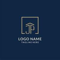 inicial jp cuadrado líneas logo, moderno y lujo real inmuebles logo diseño vector