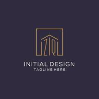 Initial ZQ logo with square lines, luxury and elegant real estate logo design vector