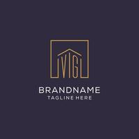 Initial VG logo with square lines, luxury and elegant real estate logo design vector