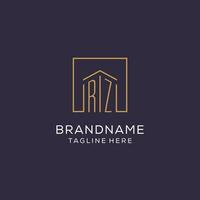 Initial RZ logo with square lines, luxury and elegant real estate logo design vector