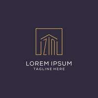 Initial ZN logo with square lines, luxury and elegant real estate logo design vector