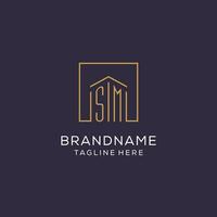 Initial SM logo with square lines, luxury and elegant real estate logo design vector