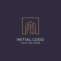 Initial PS logo with square lines, luxury and elegant real estate logo design vector