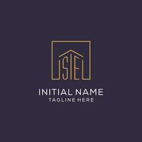 Initial SE logo with square lines, luxury and elegant real estate logo design vector