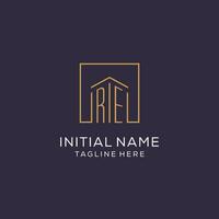 Initial RE logo with square lines, luxury and elegant real estate logo design vector