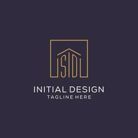 Initial SD logo with square lines, luxury and elegant real estate logo design vector