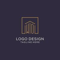 Initial WO logo with square lines, luxury and elegant real estate logo design vector