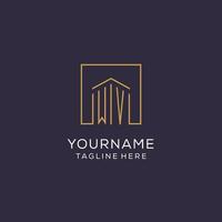 Initial WV logo with square lines, luxury and elegant real estate logo design vector