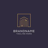 Initial WM logo with square lines, luxury and elegant real estate logo design vector