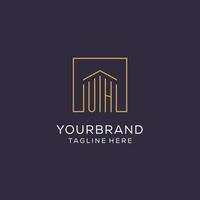 Initial UH logo with square lines, luxury and elegant real estate logo design vector