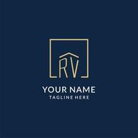 Initial RV square lines logo, modern and luxury real estate logo design vector