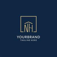 Initial NH square lines logo, modern and luxury real estate logo design vector