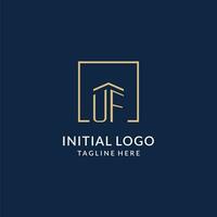 Initial UF square lines logo, modern and luxury real estate logo design vector