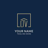 Initial DV square lines logo, modern and luxury real estate logo design vector