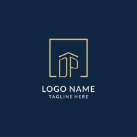 inicial dp cuadrado líneas logo, moderno y lujo real inmuebles logo diseño vector