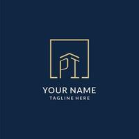 Initial PI square lines logo, modern and luxury real estate logo design vector