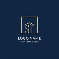 Initial ST square lines logo, modern and luxury real estate logo design vector