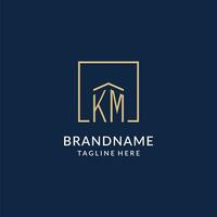 Initial KM square lines logo, modern and luxury real estate logo design vector