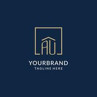 Initial AU square lines logo, modern and luxury real estate logo design vector