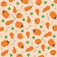 Pumpkin with leaves pattern vector illustration