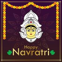 navratri saludo diseño con diosa Durga cara vector ilustración