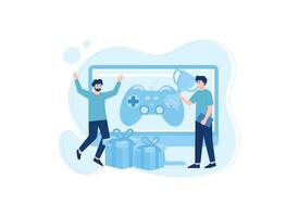 Online gamer get achievement trophy concept flat illustration vector