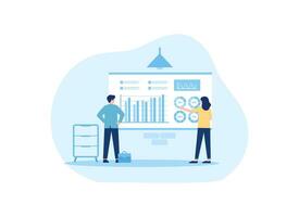 Employee explains business chart to manager concept flat illustration vector