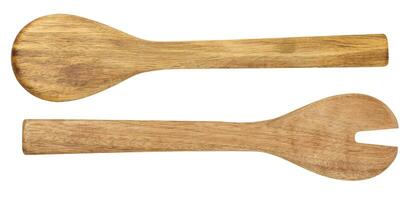vacío de madera Clásico tenedor y cuchara con largo encargarse de aislado en blanco fondo, parte superior ver foto