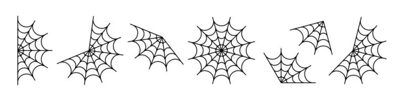 Spiderweb tracery different set. Black mesh pattern with halloween party ornament. Sticky trap of intertwining dangerous vector lines