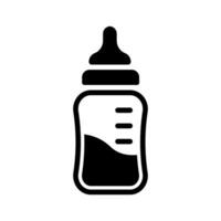 Baby bottle with nipple icon. Glass container with division and liquid for feeding babies and plastic utensils for dosed sports and medicinal vector techniques