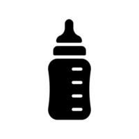 Baby black bottle with nipple icon. Container with division and liquid for feeding babies and plastic utensils for dosed sports and medicinal vector techniques