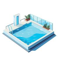 Swimming pool filled with water isometric. Pool for sports and fitness. Vector illustration for design and decoration in cartoon style isolated on a white background.
