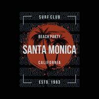 santa monica california, on beach theme graphics design, surfing typography, t shirt vectors, summer adventure vector