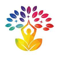 Yoga logo design stock. human meditation in lotus flower vector illustration