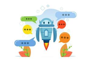 Chatbot online service concept for answering questions with machine learning or AI artificial intelligence, NLP neural language processing, smart robot talking with speech bubbles, active dialogue. vector