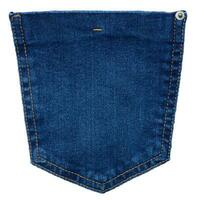 Back pocket of blue jeans with button isolated on white background photo